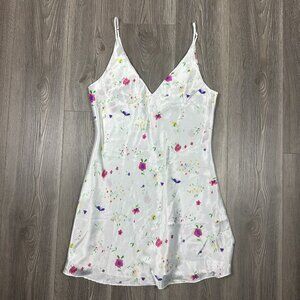 Kim Rogers White Satin Slip Dress with Pastel Floral Print Size‎ L